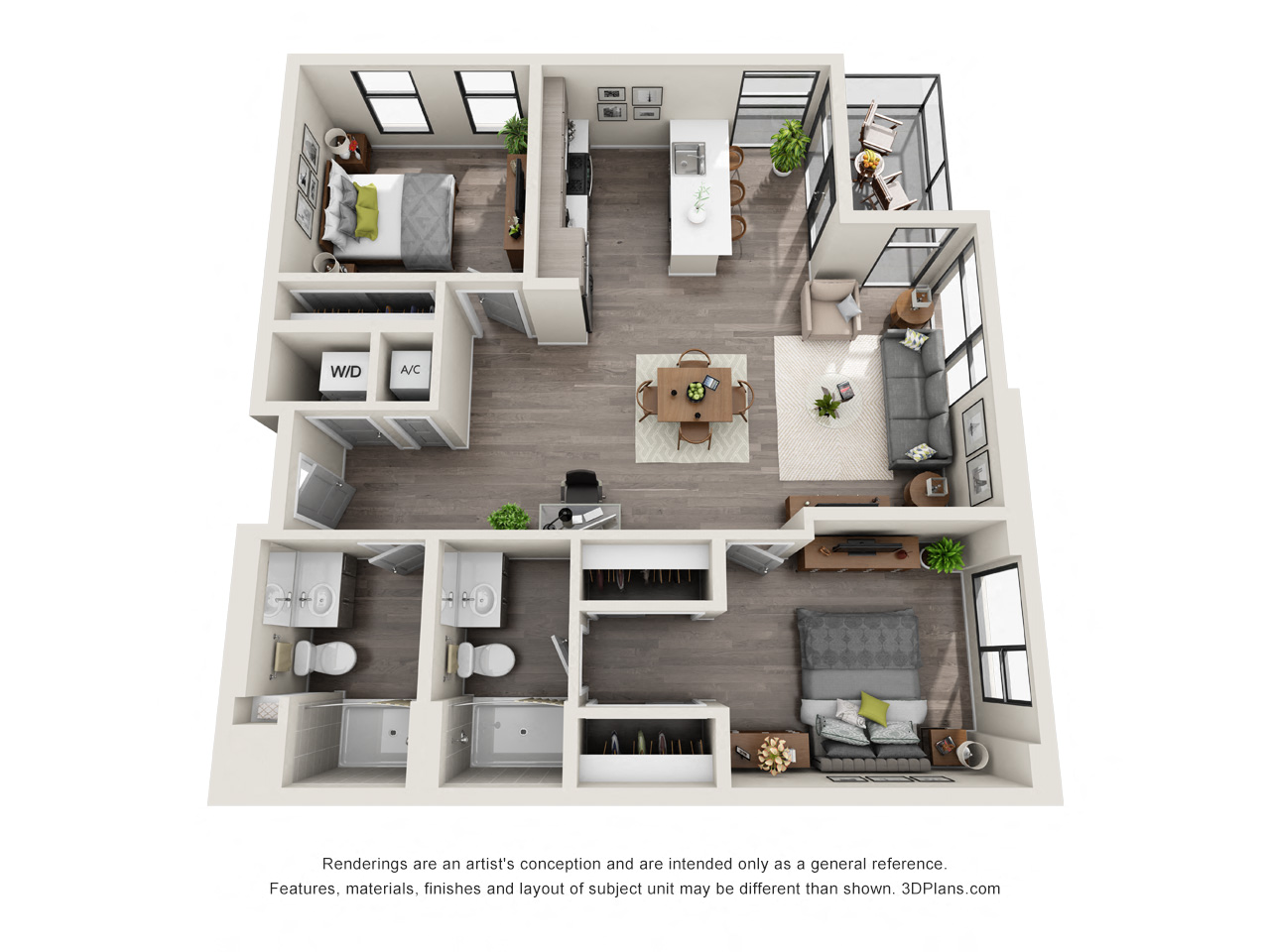 Floor plan for 2 beds, 2 baths, 1094 sqft